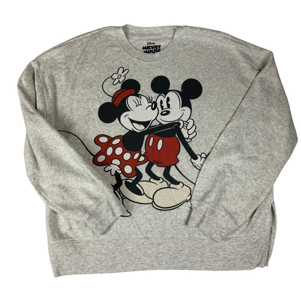 Disney Mickey & Minnie Mouse Heather Gray Crewneck Sweatshirt XL